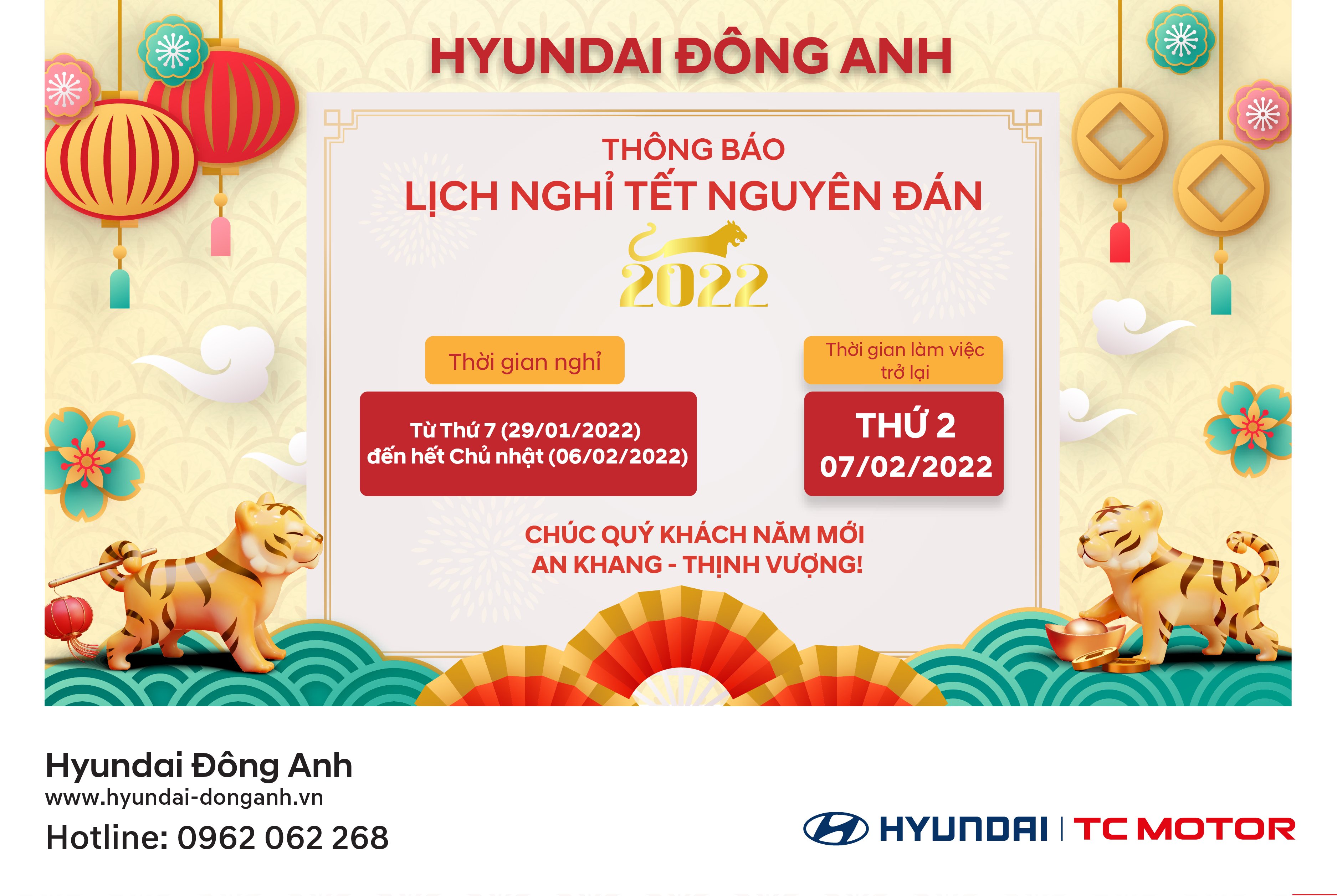 THÔNG BÁO LỊCH NGHỈ TẾT NGUYÊN ĐÁN NHÂM DẦN 2022